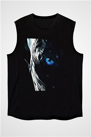 Unisex Taht Oyunları Baskılı Siyah Kolsuz Tshirt