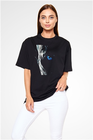Unisex Taht Oyunları Baskılı Siyah Oversize Tshirt