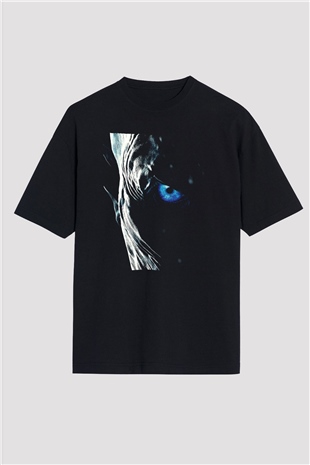 Unisex Taht Oyunları Baskılı Siyah Oversize Tshirt