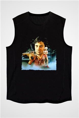 Unisex Taksi Şoförü (Taxi Driver) Baskılı Siyah Kolsuz Tshirt