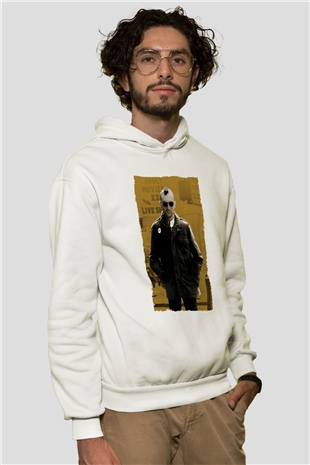 Unisex Taksi Şoförü (Taxi Driver) Baskılı Beyaz Kapüşonlu Sweatshirt