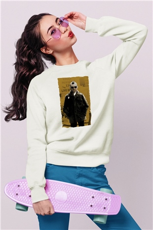 Unisex Taksi Şoförü (Taxi Driver) Baskılı Beyaz Sweatshirt