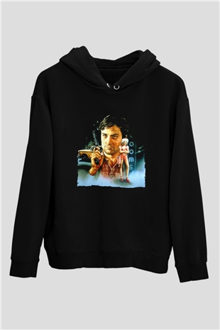 Unisex Taksi Şoförü (Taxi Driver) Baskılı Siyah Kapüşonlu Sweatshirt
