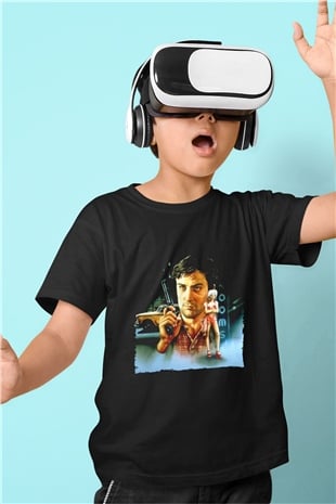 Unisex Taksi Şoförü (Taxi Driver) Baskılı Siyah Çocuk Tshirt
