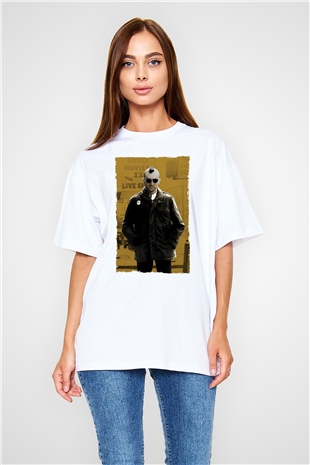 Unisex Taksi Şoförü (Taxi Driver) Baskılı Beyaz Oversize Oversize T-shirt