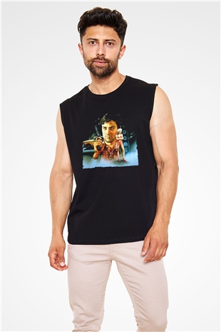 Unisex Taksi Şoförü (Taxi Driver) Baskılı Siyah Kolsuz Tshirt