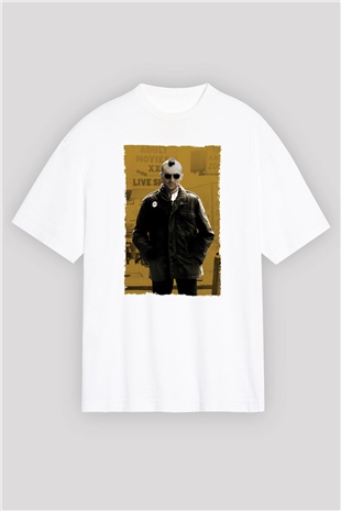 Unisex Taksi Şoförü (Taxi Driver) Baskılı Beyaz Oversize Oversize T-shirt
