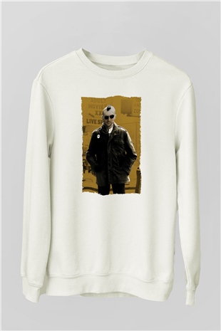 Unisex Taksi Şoförü (Taxi Driver) Baskılı Beyaz Sweatshirt