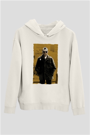 Unisex Taksi Şoförü (Taxi Driver) Baskılı Beyaz Kapüşonlu Sweatshirt