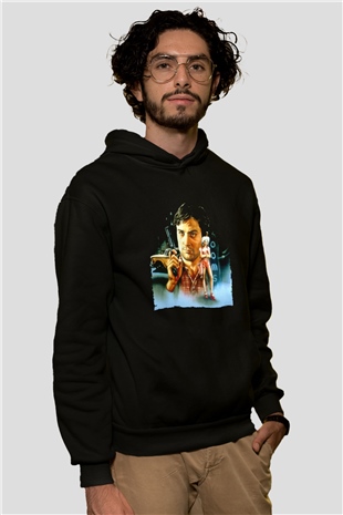 Unisex Taksi Şoförü (Taxi Driver) Baskılı Siyah Kapüşonlu Sweatshirt