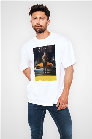 Unisex Taksi Şoförü (Taxi Driver) Baskılı Beyaz Oversize Tişört