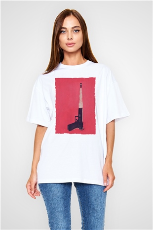 Unisex Tam Gaz - Baby Driver Baskılı Beyaz Oversize Oversize T-shirt