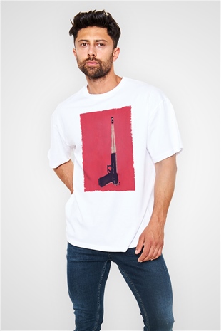 Unisex Tam Gaz - Baby Driver Baskılı Beyaz Oversize Oversize T-shirt