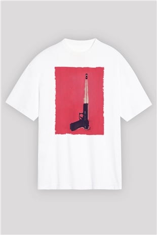 Unisex Tam Gaz - Baby Driver Baskılı Beyaz Oversize Oversize T-shirt