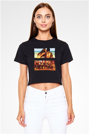 Unisex Tanrı Kent (City of God) Baskılı Siyah Crop Top Tişört