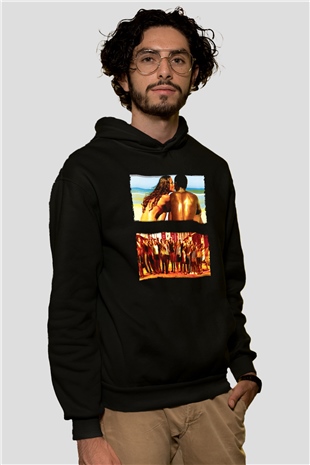 Unisex Tanrı Kent (City of God) Baskılı Siyah Kapüşonlu Sweatshirt