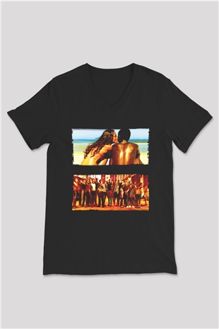 Unisex Tanrı Kent (City of God) Baskılı Siyah V Yaka Tişört