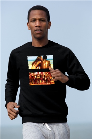 Unisex Tanrı Kent (City of God) Baskılı Siyah Sweatshirt