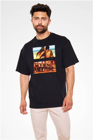 Unisex Tanrı Kent (City of God) Baskılı Siyah Oversize Tişört