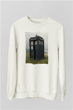 Unisex Tardis - Doctor Who Baskılı Beyaz Sweatshirt