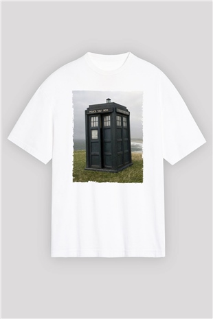 Unisex Tardis - Doctor Who Baskılı Beyaz Oversize Oversize T-shirt
