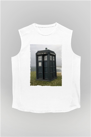 Unisex Tardis - Doctor Who Baskılı Beyaz Kolsuz Tshirt
