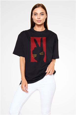 Unisex Tavşan Jojo (Jojo Rabbit) Baskılı Siyah Oversize Tshirt