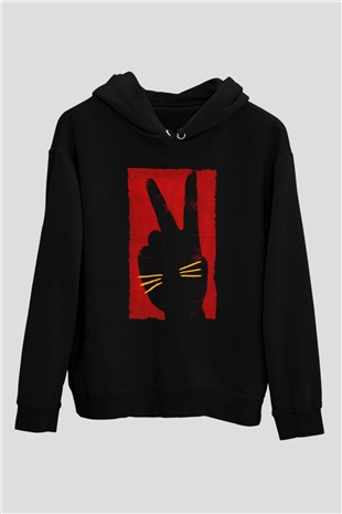 Unisex Tavşan Jojo (Jojo Rabbit) Baskılı Siyah Kapüşonlu Sweatshirt