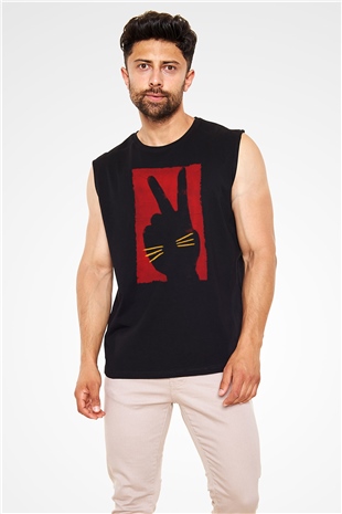 Unisex Tavşan Jojo (Jojo Rabbit) Baskılı Siyah Kolsuz Tshirt