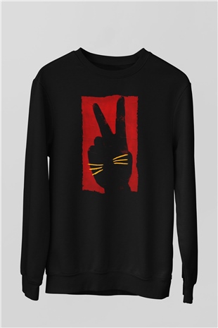 Unisex Tavşan Jojo (Jojo Rabbit) Baskılı Siyah Sweatshirt