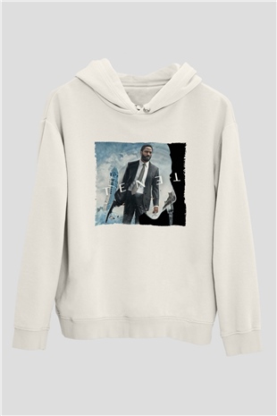 Unisex Tenet Baskılı Beyaz Kapüşonlu Sweatshirt