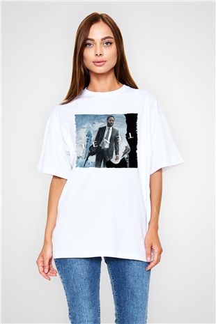 Unisex Tenet Baskılı Beyaz Oversize Oversize T-shirt