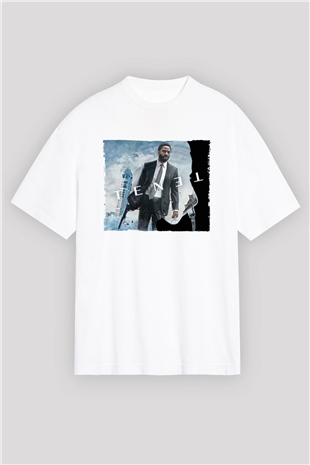 Unisex Tenet Baskılı Beyaz Oversize Oversize T-shirt
