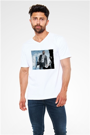 Unisex Tenet Baskılı Beyaz V Yaka Tshirt
