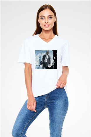 Unisex Tenet Baskılı Beyaz V Yaka Tshirt