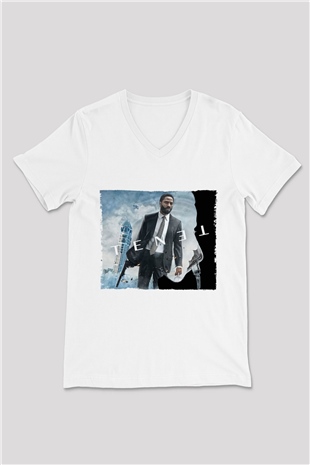 Unisex Tenet Baskılı Beyaz V Yaka Tshirt