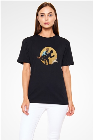 Tentenin Maceraları (The Adventures of Tintin) Baskılı Siyah T-Shirt