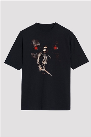 Unisex Terminatör 2 Kıyamet Günü (Terminator 2 Judgment Day) Baskılı Siyah Oversize T-shirt