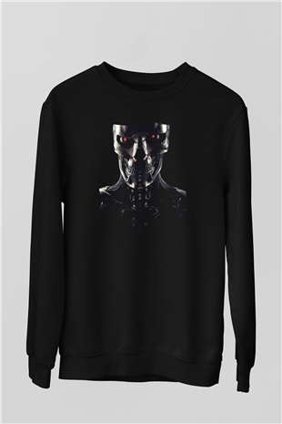 Unisex Terminator Baskılı Siyah Sweatshirt