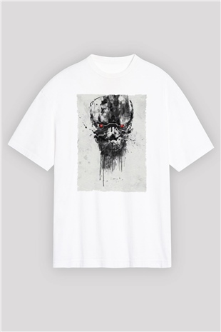 Unisex Terminatör Kara Kader (Terminator Dark Fate) Baskılı Beyaz Oversize T-shirt