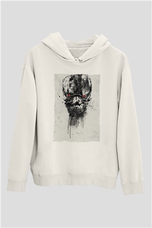 Unisex Terminatör Kara Kader (Terminator Dark Fate) Baskılı Beyaz Kapüşonlu Sweatshirt
