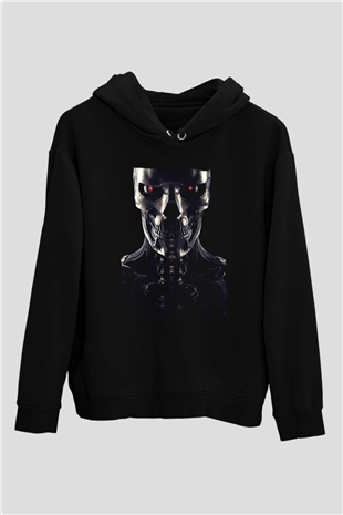 Unisex Terminatör Kara Kader (Terminator Dark Fate) Baskılı Siyah Kapüşonlu Sweatshirt