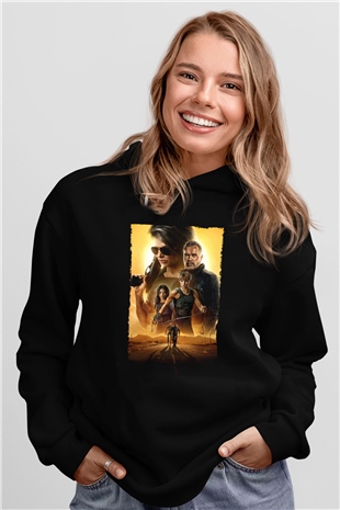 Unisex Terminatör Kara Kader (Terminator Dark Fate) Baskılı Siyah Kapüşonlu Sweatshirt