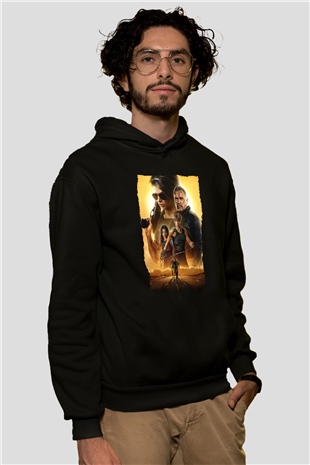 Unisex Terminatör Kara Kader (Terminator Dark Fate) Baskılı Siyah Kapüşonlu Sweatshirt