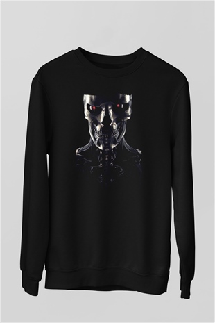 Unisex Terminatör Kara Kader (Terminator Dark Fate) Baskılı Siyah Sweatshirt