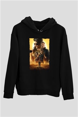 Unisex Terminatör Kara Kader (Terminator Dark Fate) Baskılı Siyah Kapüşonlu Sweatshirt