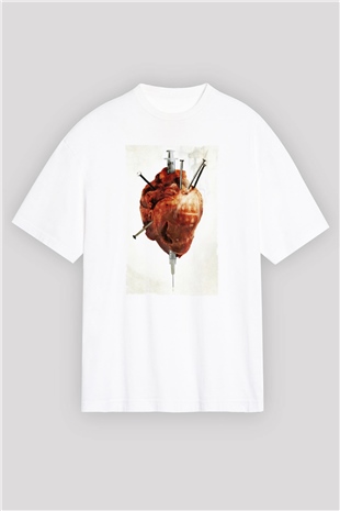 Unisex Tetikçi - Crank Baskılı Beyaz Oversize Tişört