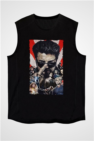 Unisex The Boys Baskılı Siyah Kolsuz Tişört