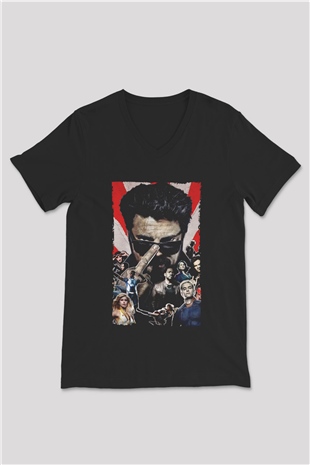 Unisex The Boys Baskılı Siyah V Yaka Tişört