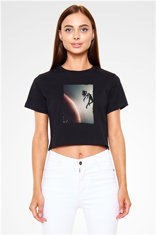 Unisex The Expanse Baskılı Siyah Crop Top Tshirt